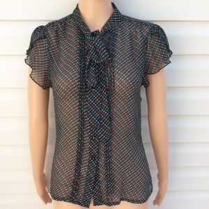 Vintage Forever 21, Sheer Print Bow/ Tie Front Blouse Sm